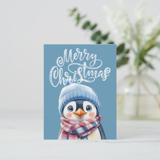 Blue Penguin Christmas Holiday Briefkaart voor kin (Staand voorkant)