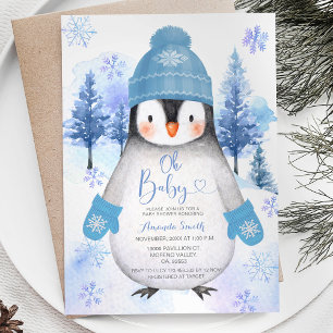 Blue Penguin gebreid Pet Sneeuwvlokken Baby shower Kaart
