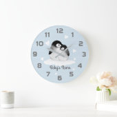 Blue Penguins Heart Nursery Decor Wall klok (Huis)