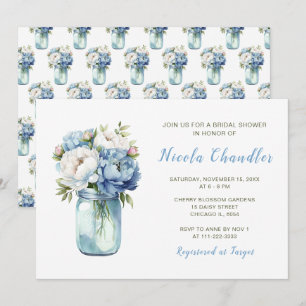 Blue Peonies Mason Jar Vrijgezellenfeest Kaart