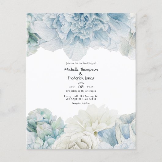 Blue Peonies Wedding Invitation Flyer (Voorkant)