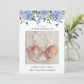 Blue Peony Baby Photo Faire-part de naissance (Debout devant)