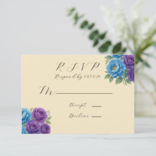 Blue Peony & Fig Paarse Roos bruiloft RSVP Kaartje