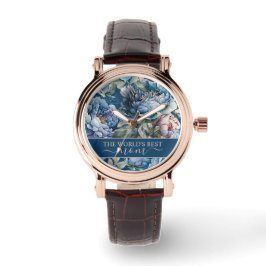 Blue peony floral pattern World's best mom Mother Horloge