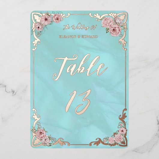 Blue Peony Folie Tafelnummer Kaart (Voorkant)