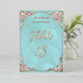 Blue Peony Folie Tafelnummer Kaart (Staand Voorkant)