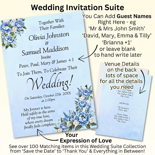 Blue Peony sur Blue Mariage Suite Invitation