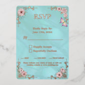 Blue Peony Wedding Folie RSVP Response Kaart (Voorkant)