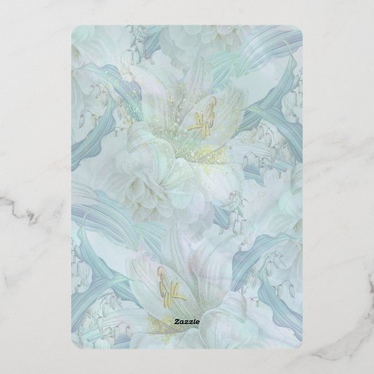  Blue Peony Wedding Folie Uitnodiging (Achterkant)