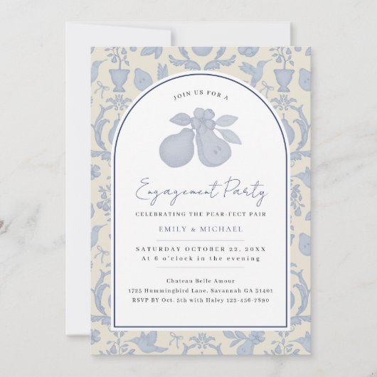 Blue Perfect Pear Engagement Party Uitnodiging (Voorkant)