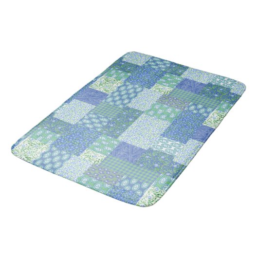 Blue Periwinkle Floral Boho Faux Patchwork Patroon Badmat (Gekanteld)