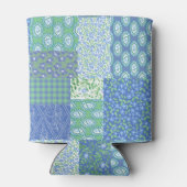 Blue Periwinkle Floral Boho Faux Patchwork Patroon Blikjeskoeler (Achterkant)