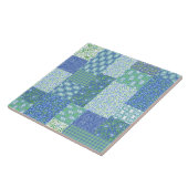 Blue Periwinkle Floral Boho Faux Patchwork Patroon Tegeltje (Zijkant)