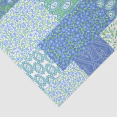 Blue Periwinkle Floral Boho Faux Patchwork Patroon Tissuepapier (Detail)