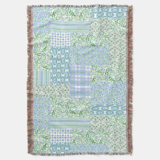 Blue Periwinkle Flowers Faux Patch Pattern Deken (Voorkant Verticaal)