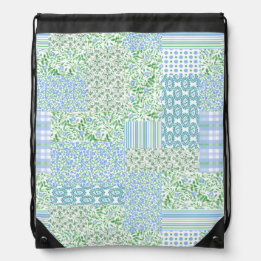Blue Periwinkle Flowers  Faux Patchwork