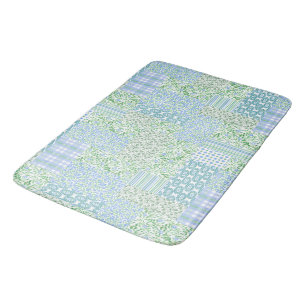 Blue Periwinkle Flowers Faux Patchwork Badmat