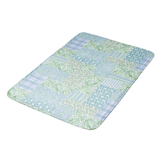 Blue Periwinkle Flowers Faux Patchwork Badmat (Gekanteld)