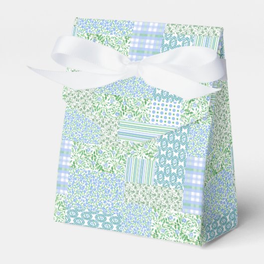 Blue Periwinkle Flowers Faux Patchwork Bedankdoosjes (Voorkant Zijde)