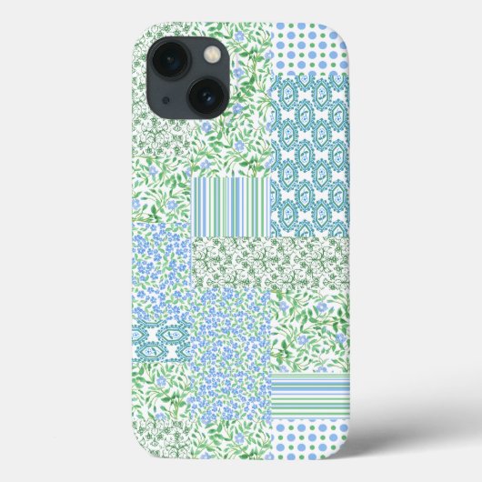 Blue Periwinkle Flowers  Faux Patchwork Case-Mate iPhone Case (Achterkant)