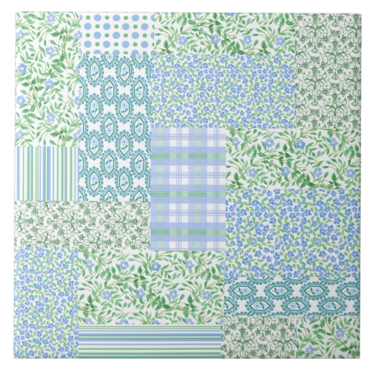 Blue Periwinkle Flowers  Faux Patchwork Tegeltje (Voorkant)