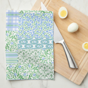 Blue Periwinkle Flowers  Faux Patchwork Theedoek