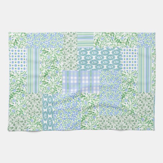 Blue Periwinkle Flowers Faux Patchwork Theedoek (Horizontaal)