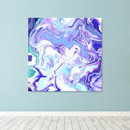 Blue Periwinkle Marble Fluid Art Canvas Afdruk (Insitu (Houten vloer))