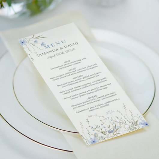 Blue Periwinkle Wildflower Wedding Flat Menu