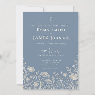 Blue Periwinkle Wildflower Wedding Invitation Notitiekaartje
