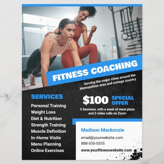 Blue Personal Trainer and Fitness Coaching Flyer (Voorkant)