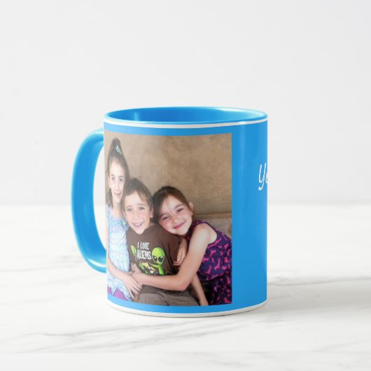 Blue personalize FOTO TEMPLATE Gift Coffee Mok (Voorkant links)