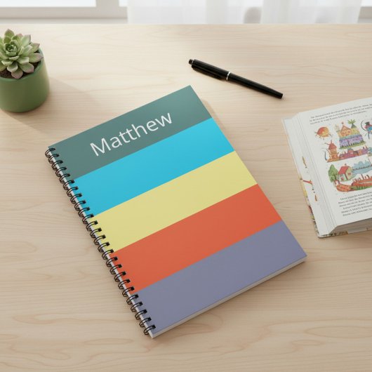 Blue Personalized Color Block Striped Notebook Notitieboek