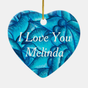 Blue Personalized I Love You Heart Pendant Keramisch Ornament