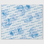 Blue Personalized Merry kerstscript Floral Cadeaupapier (Vlak)