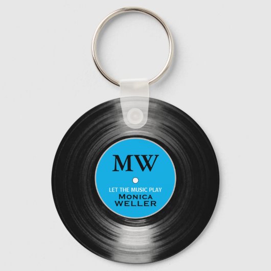 Blue Personalized Music Vinyl Record Sleutelhanger (Voorkant)