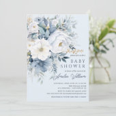 Blue Petal Boys Baby shower Uitnodiging (Staand voorkant)