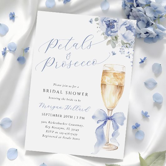 Blue Petals and Prosecco Bridal Shower Invitation