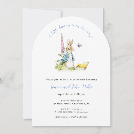 Blue Peter Rabbit Baby Boy Shower Kaart (Voorkant)