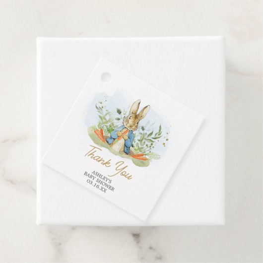 Blue Peter Rabbit Baby shower Square Bedankjes Labels (In situ)