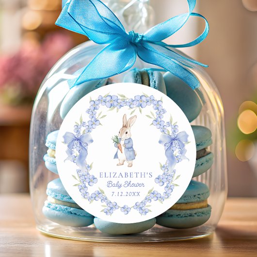 Blue Peter Rabbit Boy Baby shower Dank u Ronde Sticker