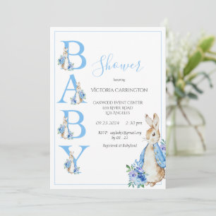 Blue Peter Rabbit met Flowers Baby shower Kaart