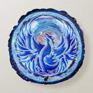Blue Phoenix Rond Kussen