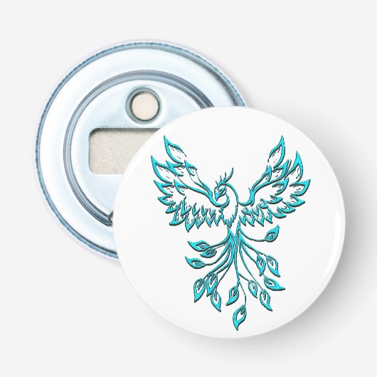 Blue Phoenix stijgt op wit Button Flesopener (Voorkant)
