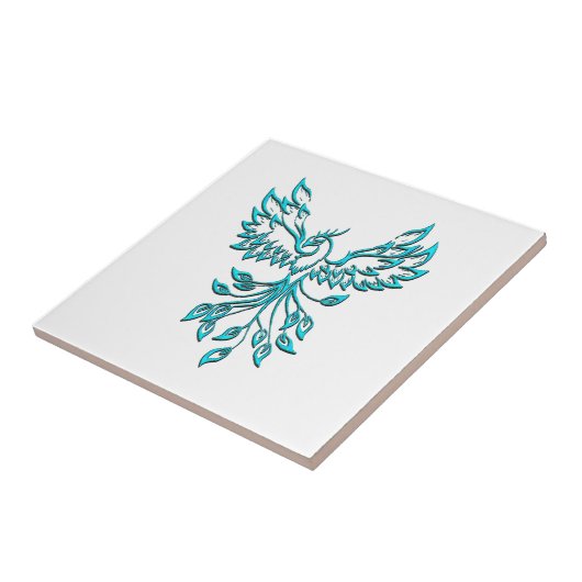 Blue Phoenix stijgt op wit Tegeltje (Zijkant)