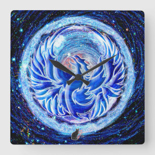 Blue Phoenix Vierkante Klok