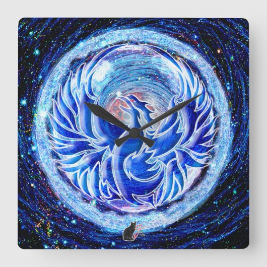 Blue Phoenix Vierkante Klok (Voorkant)