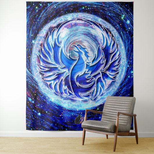 Blue Phoenix Wandkleed (In situ)