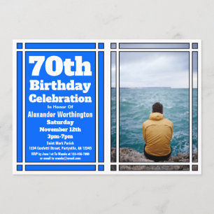 Blue Photo 70th Birthday Party Invitation Kaart