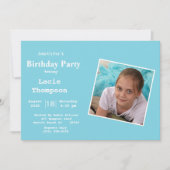 Blue Photo Birthday Invitation Kaart (Voorkant)